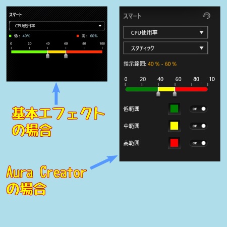 基本エフェクトとAura Creatorのカスタマイズメニューの違い スクリーンショット（スマート）