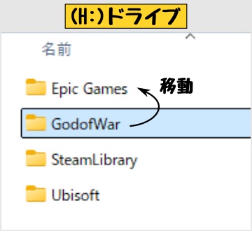 Epic Games コピーフォルダー移動画面スクリーンショット
