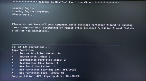 Minitool Partition Wizard Pre-OSモードスクリーンショット